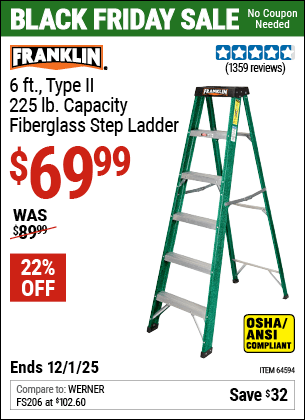 Harbor Freight Coupons, HF Coupons, 20% off - 6 Ft. Type Ii Fiberglass Step Ladder