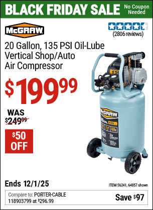 Harbor Freight Coupons, HF Coupons, 20% off - 20 Gallon 1.6 How 135 Psi Oil Lube Vertical Air Compressor