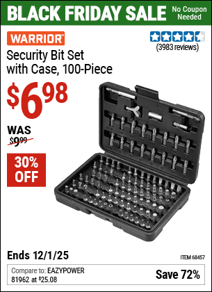 Harbor Freight Coupons, HF Coupons, 20% off - 100 Piece Security Bit Set