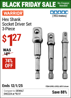 Harbor Freight Coupons, HF Coupons, 20% off - 3 Piece Hex Drill Socket Driver Set