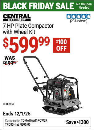 Harbor Freight Coupons, HF Coupons, 20% off - CENTRAL MACHINERY 6.5 HP Plate Compactor with Wheel Kit for $629.99
