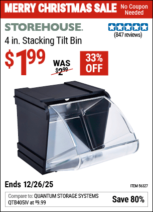 Harbor Freight Coupons, HF Coupons, 20% off - 4 in. Stacking Tilt Bin