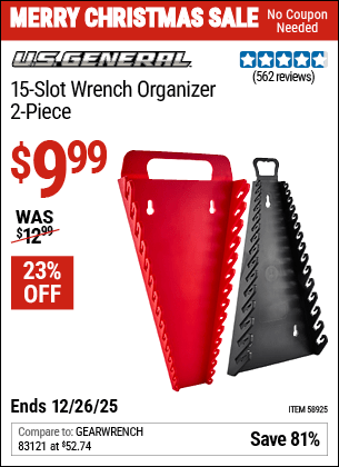 Harbor Freight Coupons, HF Coupons, 20% off - U.S. GENERAL 15 Slot Wrench Organizer, 2 Pc. for $9.99