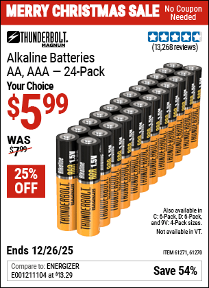 Harbor Freight Coupons, HF Coupons, 20% off - Thunderbolt Magnum Alkaline Batteries Aa, Aaa - 24 Pk