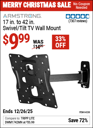 Harbor Freight Coupons, HF Coupons, 20% off - Swivel/tilt Tv Wall Mount