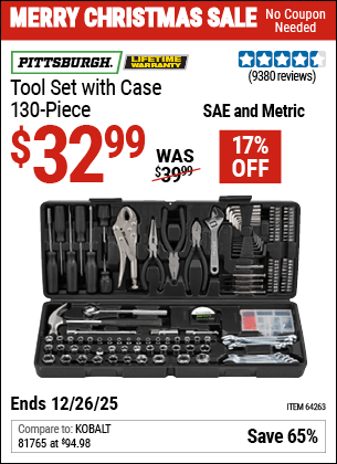 Harbor Freight Coupons, HF Coupons, 20% off - 130 Piece Tool Kit With Case