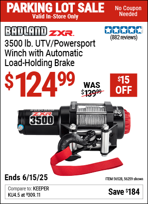 Harbor Freight Coupons, HF Coupons, 20% off - BADLAND 3500 Lb. ATV/Powersport 12V Winch With Automatic Load-Holding Brake for $119.99