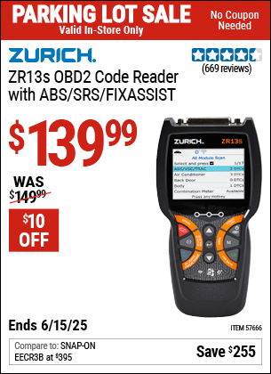 Harbor Freight Coupons, HF Coupons, 20% off - ZR13S OBD2 Code Reader with ABS/SRS/FixAssistxc2xae