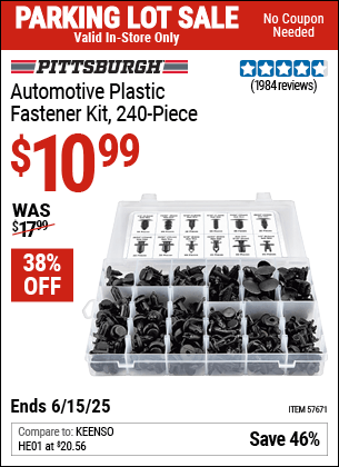 Harbor Freight Coupons, HF Coupons, 20% off - PITTSBURGH Automotive Plastic Fastener Kit for $13.99