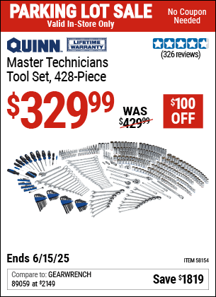 Harbor Freight Coupons, HF Coupons, 20% off - QUINN Master Technician Tool Set 