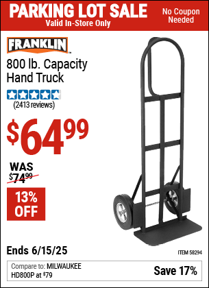 Harbor Freight Coupons, HF Coupons, 20% off - FRANKLIN 800 lb. Capacity Hand Truck 