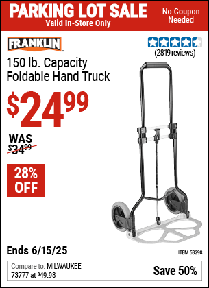 Harbor Freight Coupons, HF Coupons, 20% off - FRANKLIN 150 lb. Capacity Foldable Hand Truck 