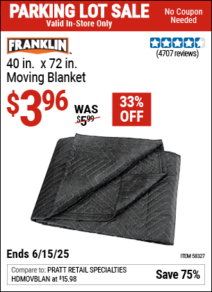 Harbor Freight Coupons, HF Coupons, 20% off - FRANKLIN 40 in. x 72 in. Moving Blanket 