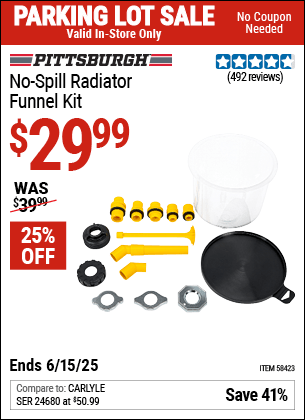 Harbor Freight Coupons, HF Coupons, 20% off - PITTSBURGH No-Spill Radiator Funnel Kit for $24.99