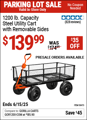 Harbor Freight Coupons, HF Coupons, 20% off - HFT 1200 lb. Capacity Steel Utility Cart with Sides 