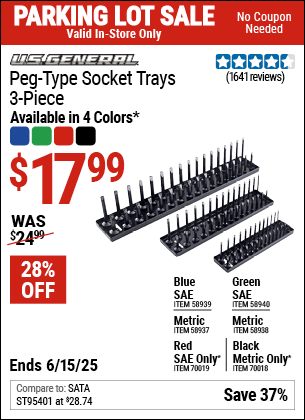 Harbor Freight Coupons, HF Coupons, 20% off - U.S. GENERAL Peg-Type Socket Tray, 3 Pc. for $14.99