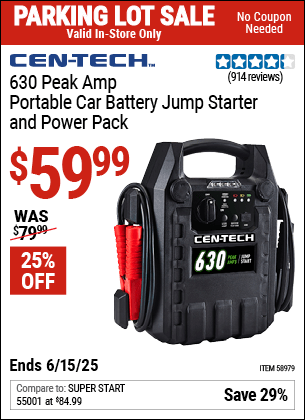 Harbor Freight Coupons, HF Coupons, 20% off - 630 Peak Amp Portable Jump Starter and Power Pack