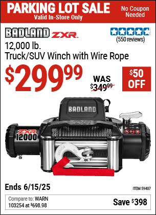 Harbor Freight Coupons, HF Coupons, 20% off - BADLAND ZXR 12 -000 lb. Truck/SUV Winch with Wire Rope 