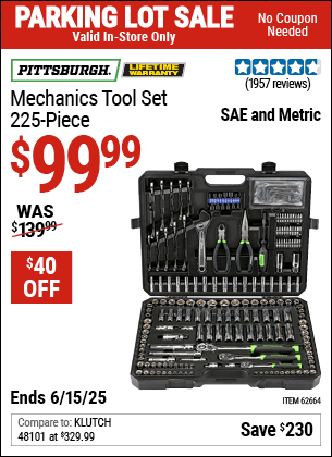 Harbor Freight Coupons, HF Coupons, 20% off - 225 Piece Mechanic's Tool Kit