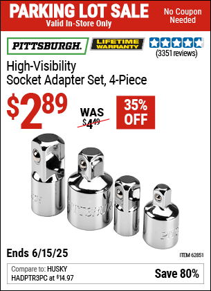 Harbor Freight Coupons, HF Coupons, 20% off - 4 Piece High Visibility Socket Adapter Set