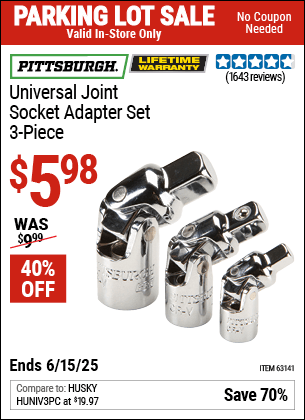 Harbor Freight Coupons, HF Coupons, 20% off - 3 Piece Universal Joint Socket Adapter Set