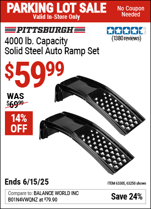 Harbor Freight Coupons, HF Coupons, 20% off - 2 Piece Solid Steel Auto Ramp Set