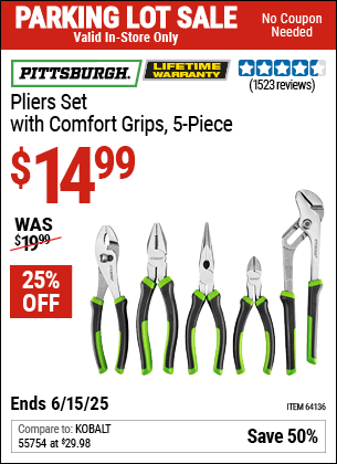 Harbor Freight Coupons, HF Coupons, 20% off - 5 Piece Pliers Set With Comfort Grips