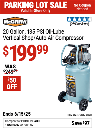 Harbor Freight Coupons, HF Coupons, 20% off - 20 Gallon 1.6 How 135 Psi Oil Lube Vertical Air Compressor