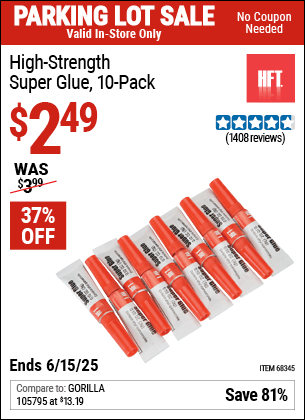 Harbor Freight Coupons, HF Coupons, 20% off - High Strength Super Glue Pack Of 10