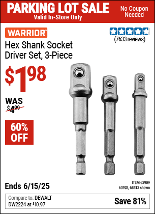 Harbor Freight Coupons, HF Coupons, 20% off - 3 Piece Hex Drill Socket Driver Set