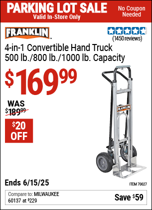 Harbor Freight Coupons, HF Coupons, 20% off - Franklin 4-in-1 Convertible Hand Truck