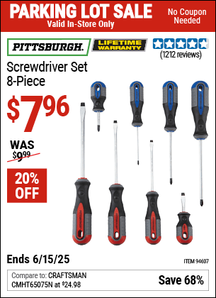Harbor Freight Coupons, HF Coupons, 20% off - 8 Piece Professional Screwdriver Set