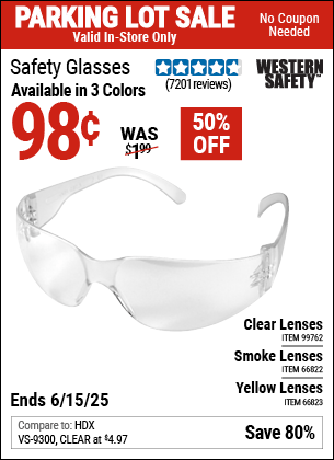 Harbor Freight Coupons, HF Coupons, 20% off - Clear Lens Safety Glasses