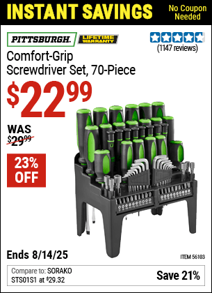 Harbor Freight Coupons, HF Coupons, 20% off - 70 Piece Comfort Grip Screwdriver Set