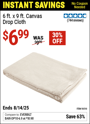 Harbor Freight Coupons, HF Coupons, 20% off - 6 x 9  Canvas Drop Cloth
