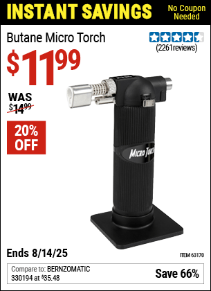 Harbor Freight Coupons, HF Coupons, 20% off - Butane Micro Torch