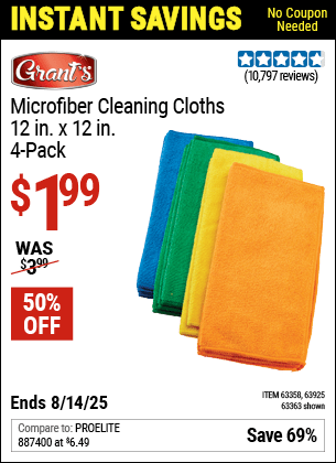 Harbor Freight Coupons, HF Coupons, 20% off - Microfiber Cleaning Cloths Pack Of 4