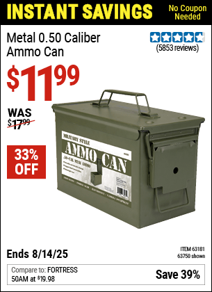 Harbor Freight Coupons, HF Coupons, 20% off - .50 Cal Metal Ammo Can