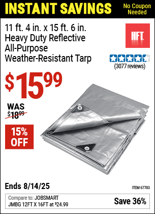 Harbor Freight Coupons, HF Coupons, 20% off - 11 Ft. 4 In. X 15 Ft. 6 In. Silver/heavy Duty Reflective All Purpose/weather Resistant Tarp