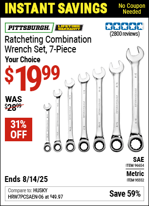 Harbor Freight Coupons, HF Coupons, 20% off - 7 Piece Combination Ratcheting Wrench Set