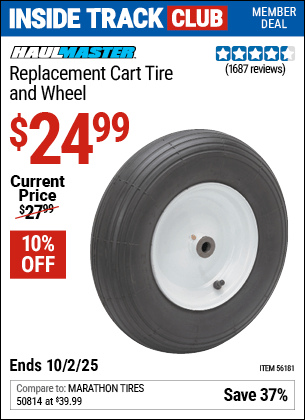 Harbor Freight Coupons, HF Coupons, 20% off - HAUL-MASTER Replacement Cart Tire and Wheel for $17.99