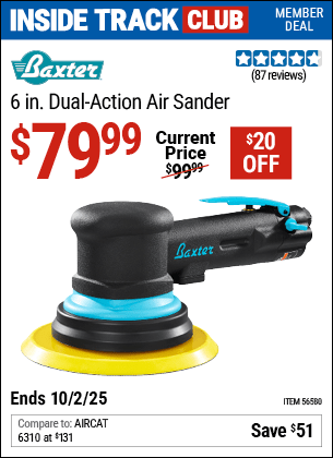 Harbor Freight Coupons, HF Coupons, 20% off - BAXTER 6 In. Dual Action Air Sander for $79.99