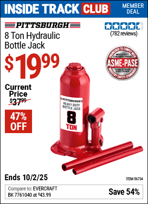 Harbor Freight Coupons, HF Coupons, 20% off - PITTSBURGH 8 Ton Hydraulic Bottle Jack 