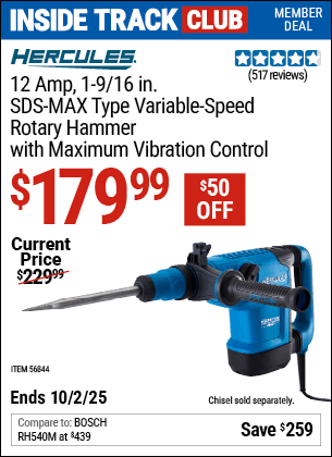 Harbor Freight Coupons, HF Coupons, 20% off - 12 Amp 1-9/16 in.  SDS Max-Type Variable Speed Rotary Hammer
