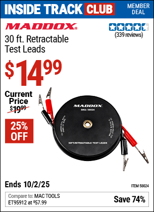 Harbor Freight Coupons, HF Coupons, 20% off - MADDOX 30 ft. Retractable Test Leads for $14.99