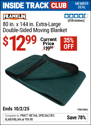 Harbor Freight Coupons, HF Coupons, 20% off - 80 in. x 144 in. Extra Large Double-Sided Moving Blanket