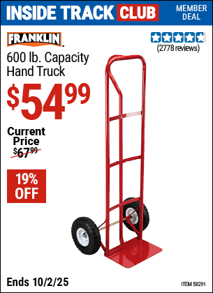 Harbor Freight Coupons, HF Coupons, 20% off - FRANKLIN 600 lb. Capacity Hand Truck for $54.99