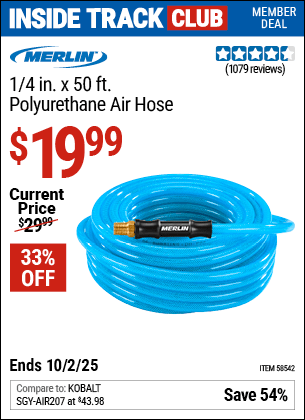 Harbor Freight Coupons, HF Coupons, 20% off - MERLIN 1/4 in. x 50 ft. Poly Air Hose for $19.99