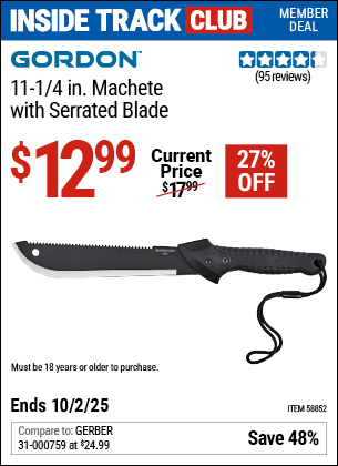 Harbor Freight Coupons, HF Coupons, 20% off - GORDON 11-1/4 in. Machete with Serrated Blade for $14.99