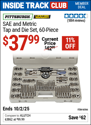 Harbor Freight Coupons, HF Coupons, 20% off - 60 Piece Sae And Metric Tap And Die Set